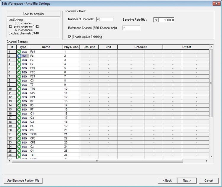 Workspace - Amplifier Settings